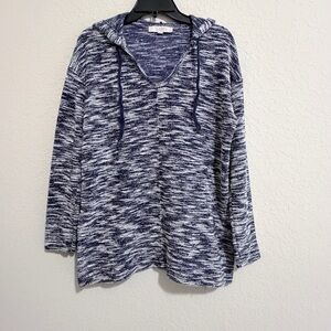 LOFT Women's Blue White Mixed Sweater Hoodie Long Sleeve Polyester/Cotton Size M